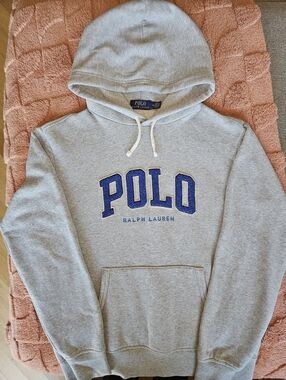 Polo by Ralph Lauren Light Gray Hoodie with Blue Lettering
